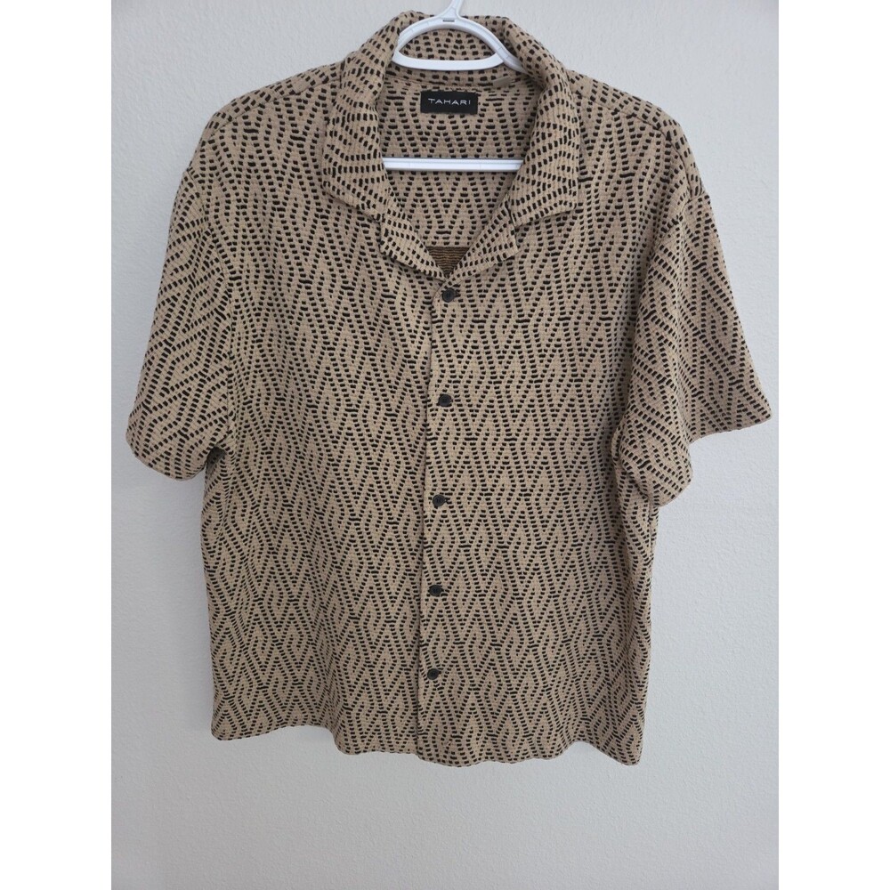 Tahari Geometric Camp Collared Short Sleeve Shirt Button Up Size M